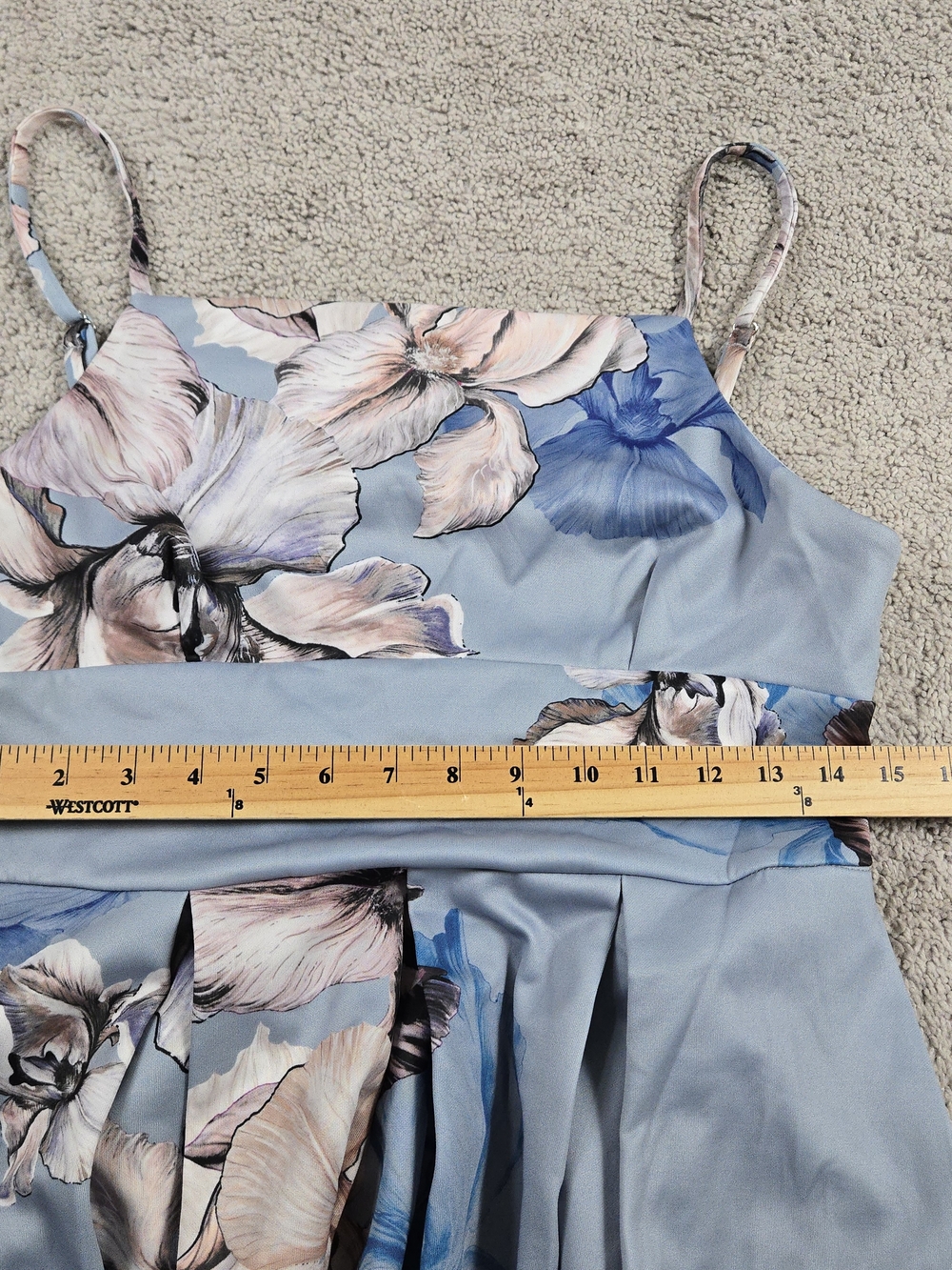 Asos Pleated Midi Dress Blue Floral Sleeveless Square Neck Summer Wedding Guest - Picture 5 of 10